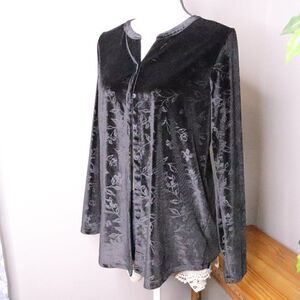 Lands End | Long Sleeve Embossed Velvet Top Small